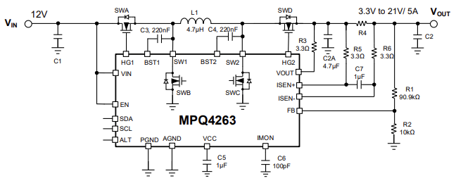 Application Circuit Diagram - Monolithic Power Systems (MPS) MPQ4263 Buck-Boost Converters